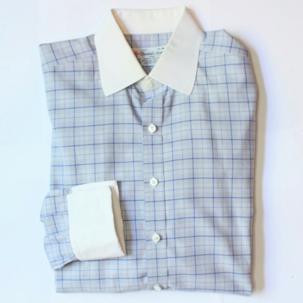 Turnbull & Asser French Link Cuff Button Down Blue Check Shirt Large 16 - 41